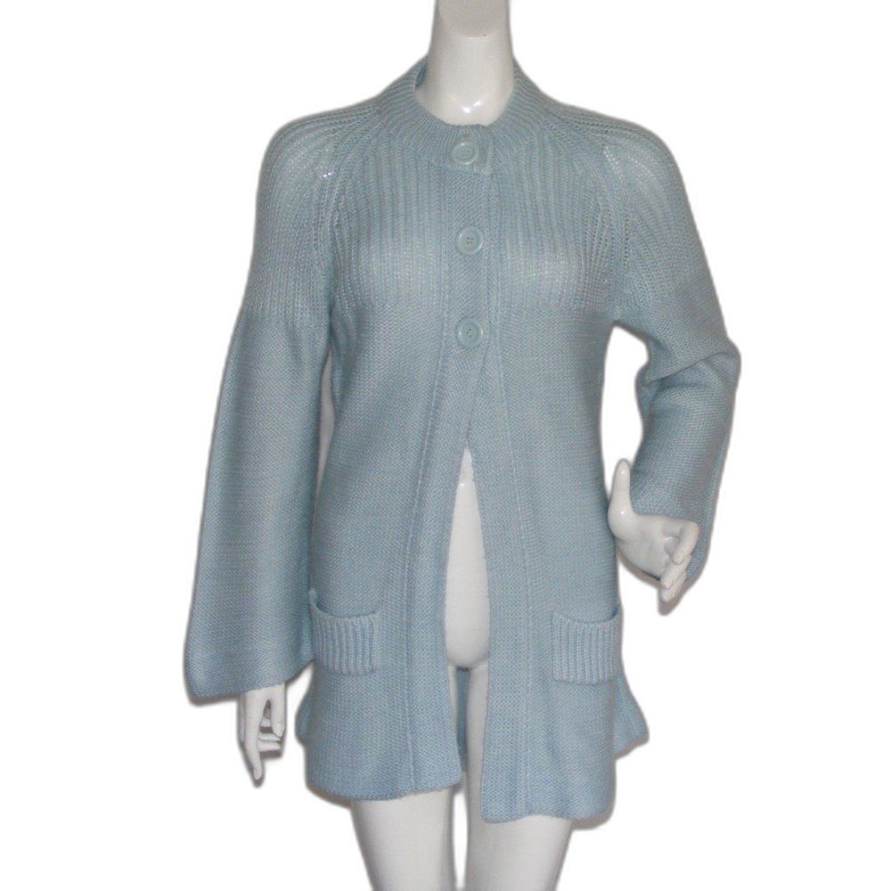 Vintage Cardigan Sweater, S, Light Blue, Big buttons, Acrylic, BUFFUMS